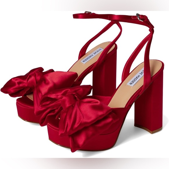 Steve Madden Bold Red Satin Bow Platform Sandals size 8.5 NWOB - Picture 2 of 12